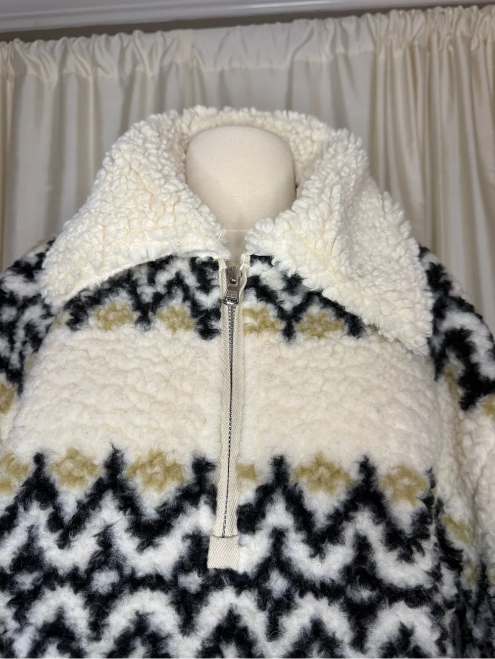 J Crew Jacquard-print sherpa half-zip fleece pullover - XL